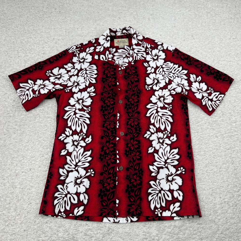 Royal Hawaiian Creations Mens Red Hibiscus Floral Aloha Shirt Small Made Hawaii